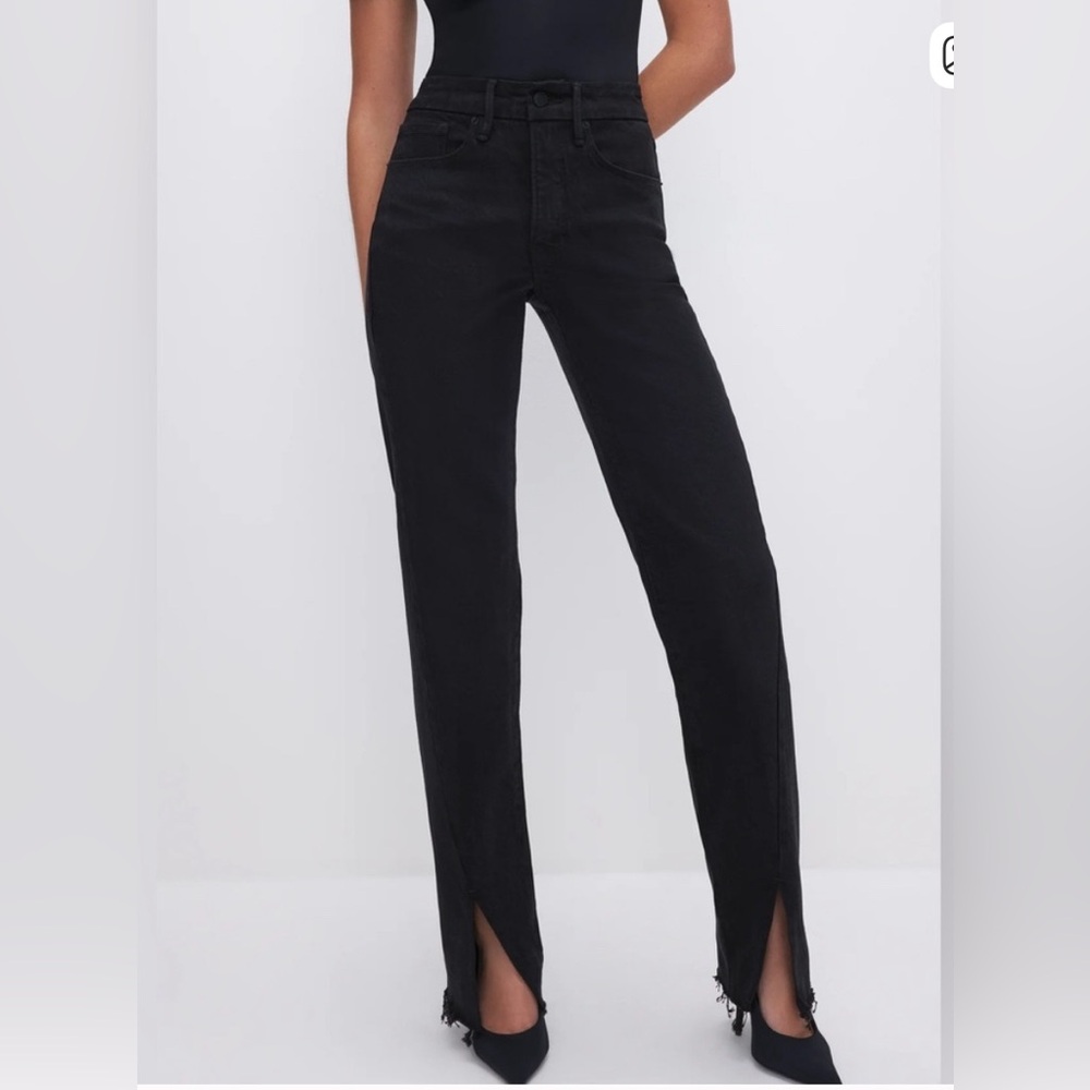Good American Good Boy Black High-Waisted Split Hem Jeans